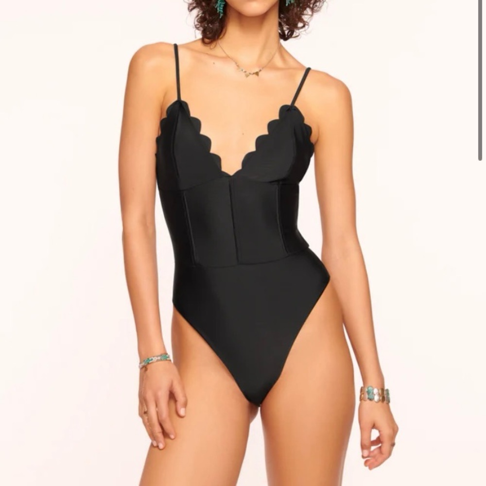 New Ramy Brook Mikayla Scalloped One Piece Swimsuit Black New With Tags